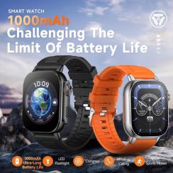 3 Pcs 1000mAh Calling Sleep Tracker Silica Gel Ultra Long Battery Life Square Smartwatch